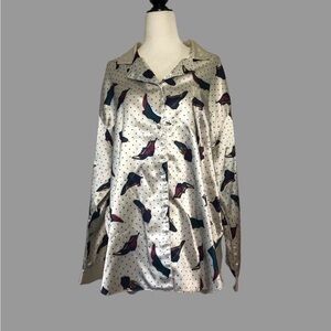 🤍 OS 🤍 Pyjama Top Vintage Shiny Buttondown Shoe Motif